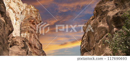 Mountains of Petra, Jordan, Middle East. Petra has been a UNESCO World Heritage Site since 1985 Mountains of Petra, Jordan, Middle East. Petra has been a UNESCO World Heritage Site since 1985 117690693