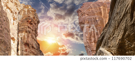Mountains of Petra, Jordan, Middle East. Petra has been a UNESCO World Heritage Site since 1985 Mountains of Petra, Jordan, Middle East. Petra has been a UNESCO World Heritage Site since 1985 117690702