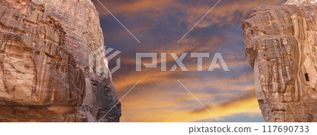 Mountains of Petra, Jordan, Middle East. Petra has been a UNESCO World Heritage Site since 1985 Mountains of Petra, Jordan, Middle East. Petra has been a UNESCO World Heritage Site since 1985 117690733