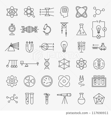 Physics Science Line Icons Set 117690911