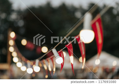 Lighten bulbs garland in the lanterns on the party Lighten bulbs garland in the lanterns on the party 117691080