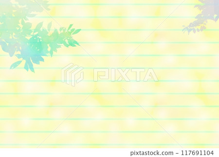 有綠色、自然新鮮的綠色背景的黃色信紙 有綠色、自然新鮮的綠色背景的黃色信紙 117691104