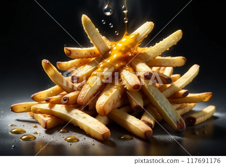 hot fried French fries, fries fried in oil 117691176