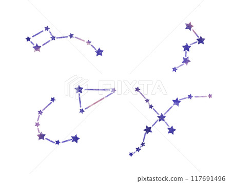 Set of watercolor constellations and stars, isolated on white 117691496