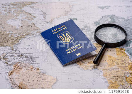 Conceptual background for travel with passport, magnifying glass, world map and money Conceptual background for travel with passport, magnifying glass, world map and money 117691628