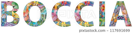 Word BOCCIA in the style of abstract hand drawing. Letters with ornament 117691699