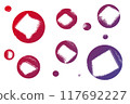 Abstract drawing of red and purple bubbles with a square white stroke inside. With space to copy. High quality illustration 117692227