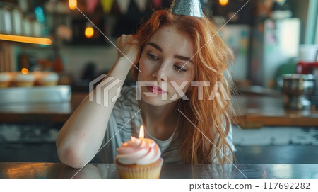 Happy or sad alone birthday at home concept. 117692282