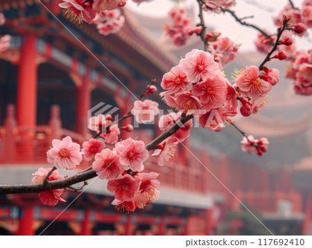 Cherry blossom tree in full bloom . 117692410