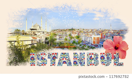 Art collage or design about Istanbul at Turkey - travel and nature background - Street view in Sultanahmet. This is the most popular tourist place in Istanbul. Art collage or design about Istanbul at Turkey - travel and nature background - Street view in Sultanahmet. This is the most popular tourist place in Istanbul. 117692782