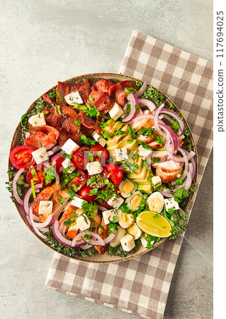 Cobb salad, keto food, top view, no people, close-up, Cobb salad, keto food, top view, no people, close-up, 117694025