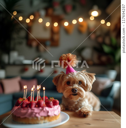 a dog celebrate its birthday 117694287