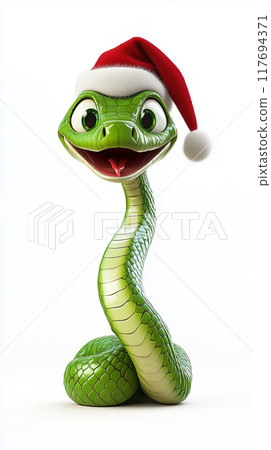 cartoon green snake in xmas hat, new year 2025 117694371