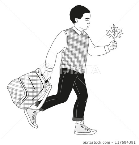 African American schoolboy in school uniform with backpack 117694391