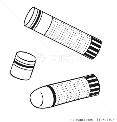 two glue stick, one of them open and one closed 117694392