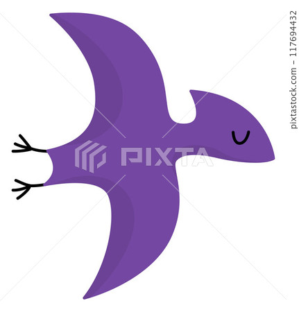 Vector pterodactyl icon. Cute dinosaur with wings illustration for kids. Funny dino clipart for children isolated on white background. Cartoon prehistoric animal picture. Flying purple pterosaur Vector pterodactyl icon. Cute dinosaur with wings illustration for kids. Funny dino clipart for children isolated on white background. Cartoon prehistoric animal picture. Flying purple pterosaur 117694432