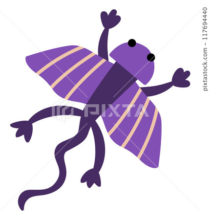 Vector flying lizard icon. Cute dinosaur with wings illustration for kids. Funny dino clipart for children isolated on white background. Cartoon prehistoric animal picture. Flying purple reptile 117694440