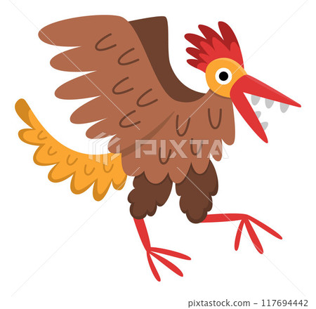 Vector archeopteryx icon. Cute dinosaur illustration for kids. Funny dino clipart for children isolated on white background. Cartoon prehistoric animal picture 117694442