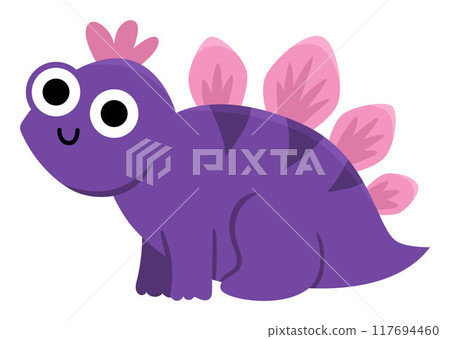 Vector baby stegosaurus icon. Cute little dinosaur illustration for kids. Funny dino kid clipart for children isolated on white background. Cartoon prehistoric animal 117694460