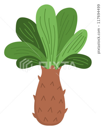 Cute palm tree illustration. Vector tropical plant icon. Treasure island or prehistoric land picture. Funny pirate or dinosaur party element for kids isolated on white background Cute palm tree illustration. Vector tropical plant icon. Treasure island or prehistoric land picture. Funny pirate or dinosaur party element for kids isolated on white background 117694499