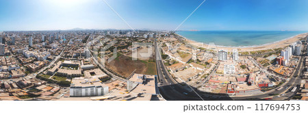 360 view panoramic of the Great Bay of Lima, cliff and the Costa Verde high way. 117694753