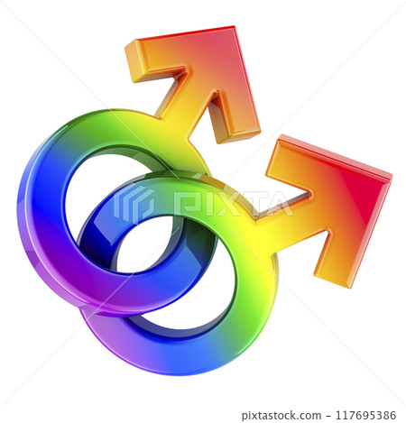 Double male symbol. Gay couple, relationship. 3D rendering 117695386