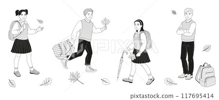 boys and girls of primary school age in school uniforms with school backpack 117695414