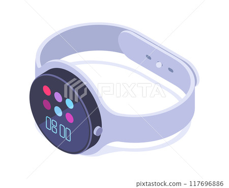 Isometric wrist smartwatch. Modern technology bracelet, isometric portable electronic gadget 3d vector illustration. Smart watch personal accessory 117696886