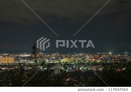 從日本岡山縣岡山市的山上看到的美麗煙火 117697069