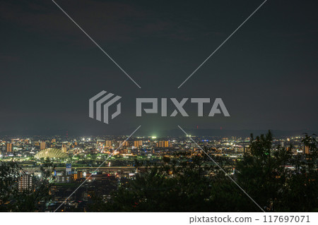 Beautiful fireworks seen from the mountains in Okayama City, Okayama Prefecture, Japan 117697071