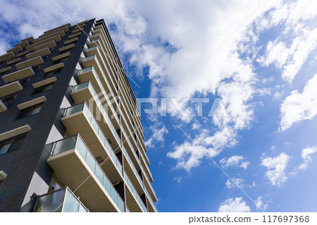Exterior of the apartment and blue sky 117697368