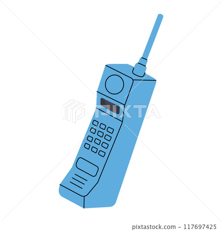 Old fashioned mobile phone. Retro communication gadgets. Vector illustration. 117697425