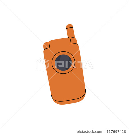 Flip style mobile cell phone. Old communication gadgets. Vector illustration. 117697428