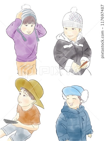 Illustration of boys wearing hats 117697487