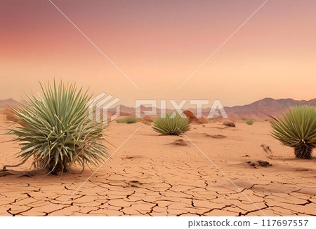 Plants in a remote dry cracked landscape.AI Generated Plants in a remote dry cracked landscape.AI Generated 117697557