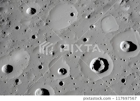 Gray cratered rugged surface of planet.AI Generated 117697567