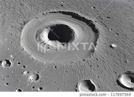 Gray cratered rugged surface of planet.AI Generated 117697569