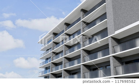 Side of a modern apartment building 117698582