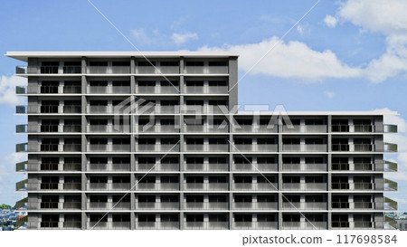 Modern apartment building front 117698584