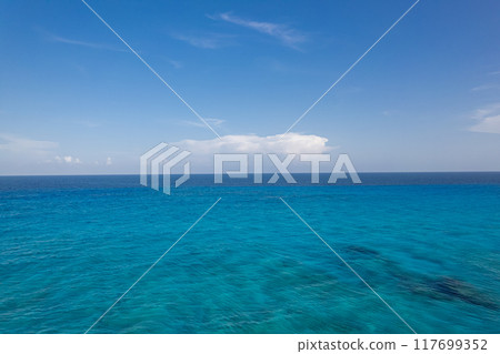 Sunset Horizon Over the Mexican Caribbean Sea Captured by Drone Sunset Horizon Over the Mexican Caribbean Sea Captured by Drone 117699352