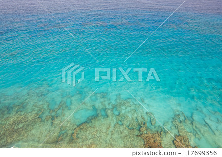 Sunset Horizon Over the Mexican Caribbean Sea Captured by Drone 117699356