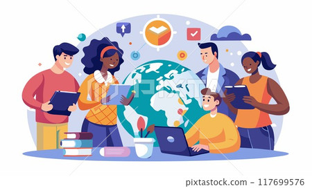 Global mindset, local impact. This scene showcases a multicultural team working on a project, highlighting the ability to connect with a diverse customer base. Global mindset, local impact. This scene showcases a multicultural team working on a project, highlighting the ability to connect with a diverse customer base. 117699576