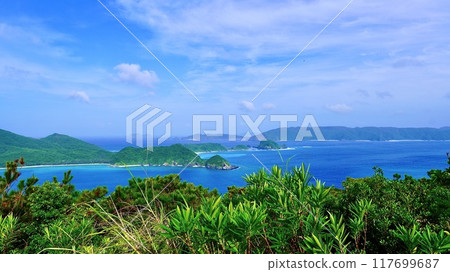 The view from Takatsukiyama Observatory on Zamami Island in the Kerama Islands 117699687