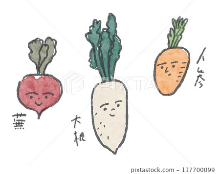 Simple root vegetable line drawing illustration set (color/with face) 117700099