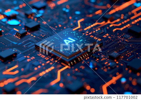 Circuit Board CPU or GPU Processor Microchip Starting Artificial Intelligence of Neural Networking and Cloud Computing 117701002