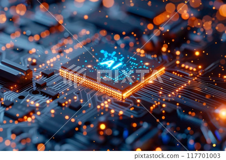 Circuit Board CPU or GPU Processor Microchip Starting Artificial Intelligence of Neural Networking and Cloud Computing 117701003