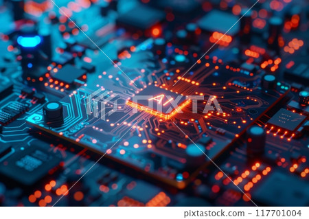 Circuit Board CPU or GPU Processor Microchip Starting Artificial Intelligence of Neural Networking and Cloud Computing 117701004