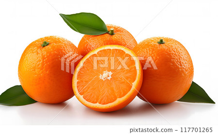 Orange fruit and slice isolated on white background 117701265