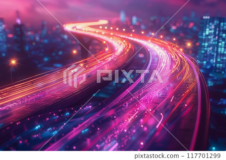 The flow of digital information is in the form of a highway. To future abstract technology concept. 117701299