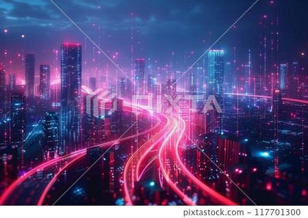 The flow of digital information is in the form of a highway. To future abstract technology concept. 117701300